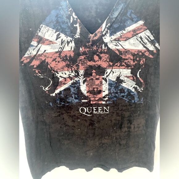 Y2K Queen Burnout V Neck T-Shirt Top Women’s Large Black Angel Wings Sheer Tee - Picture 3 of 8